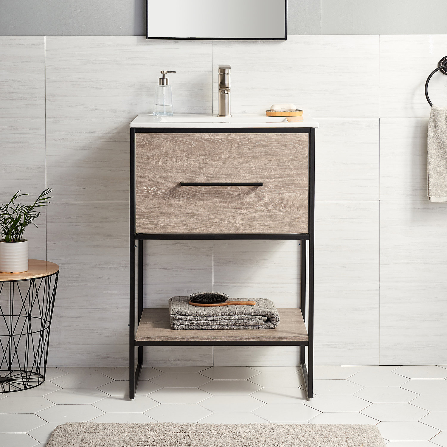 17 Stories Jazma 24" Small Free-standing Single Bathroom Vanity Set ...